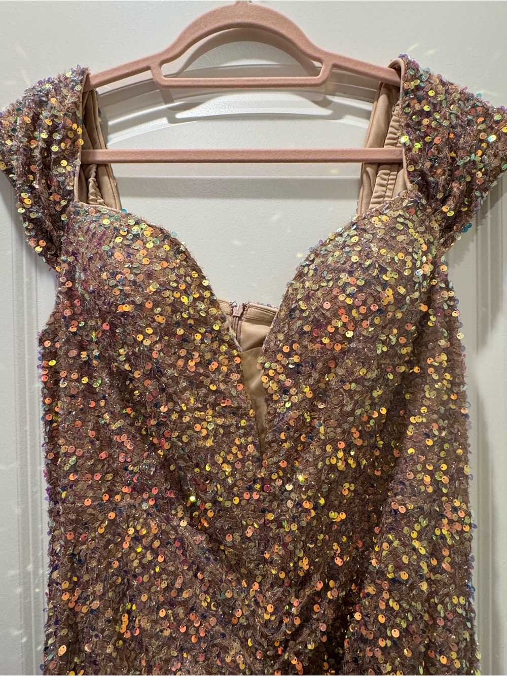 Sequin Embellished Nude Cocktail Dress